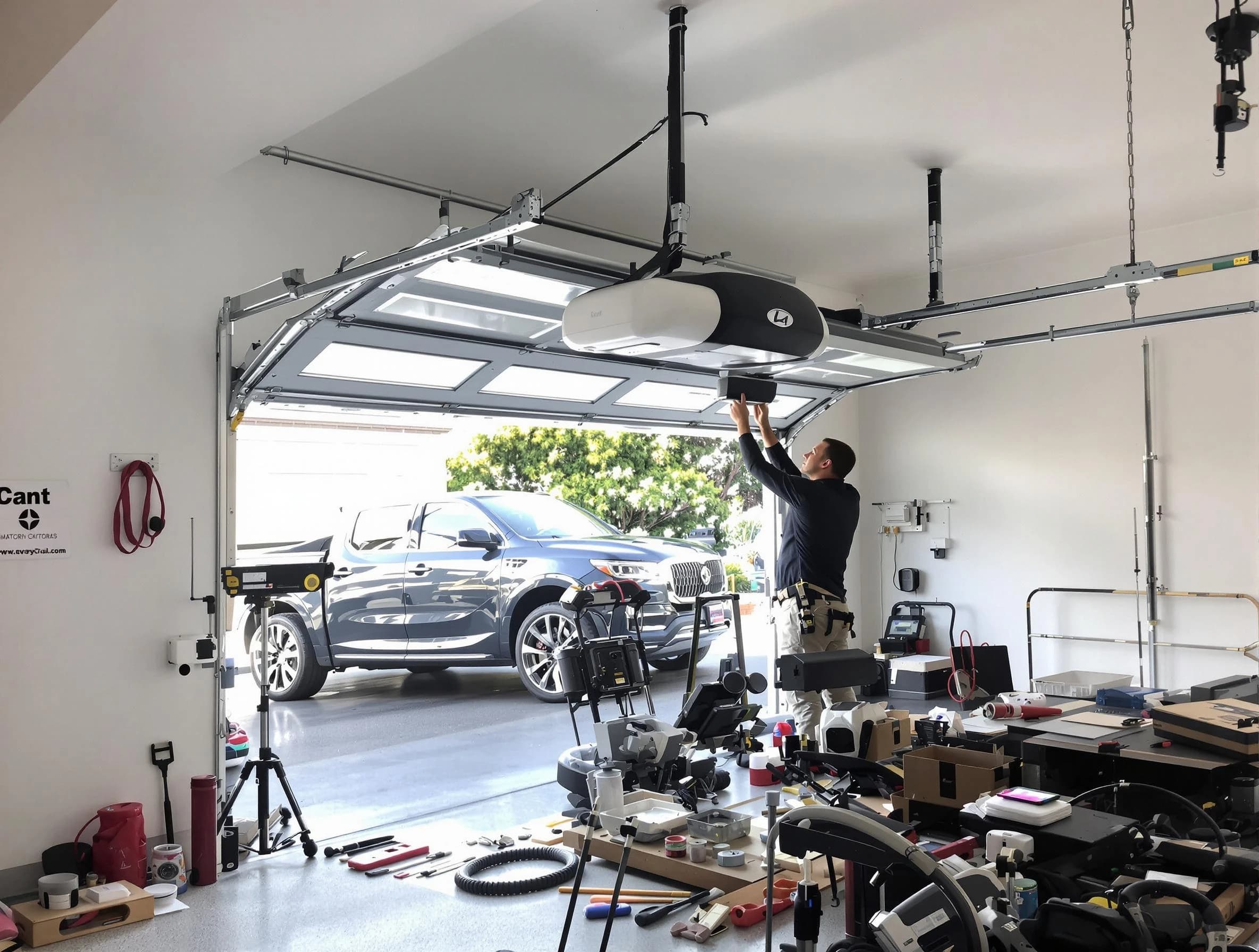 Thornton Garage Door Repair specialist installing smart garage door opener system in Thornton home