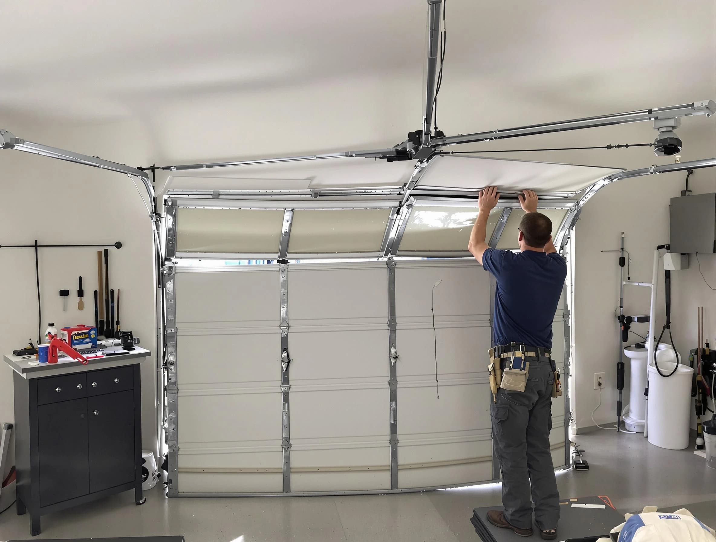 Thornton Garage Door Repair specialist performing precise section replacement on Thornton garage door