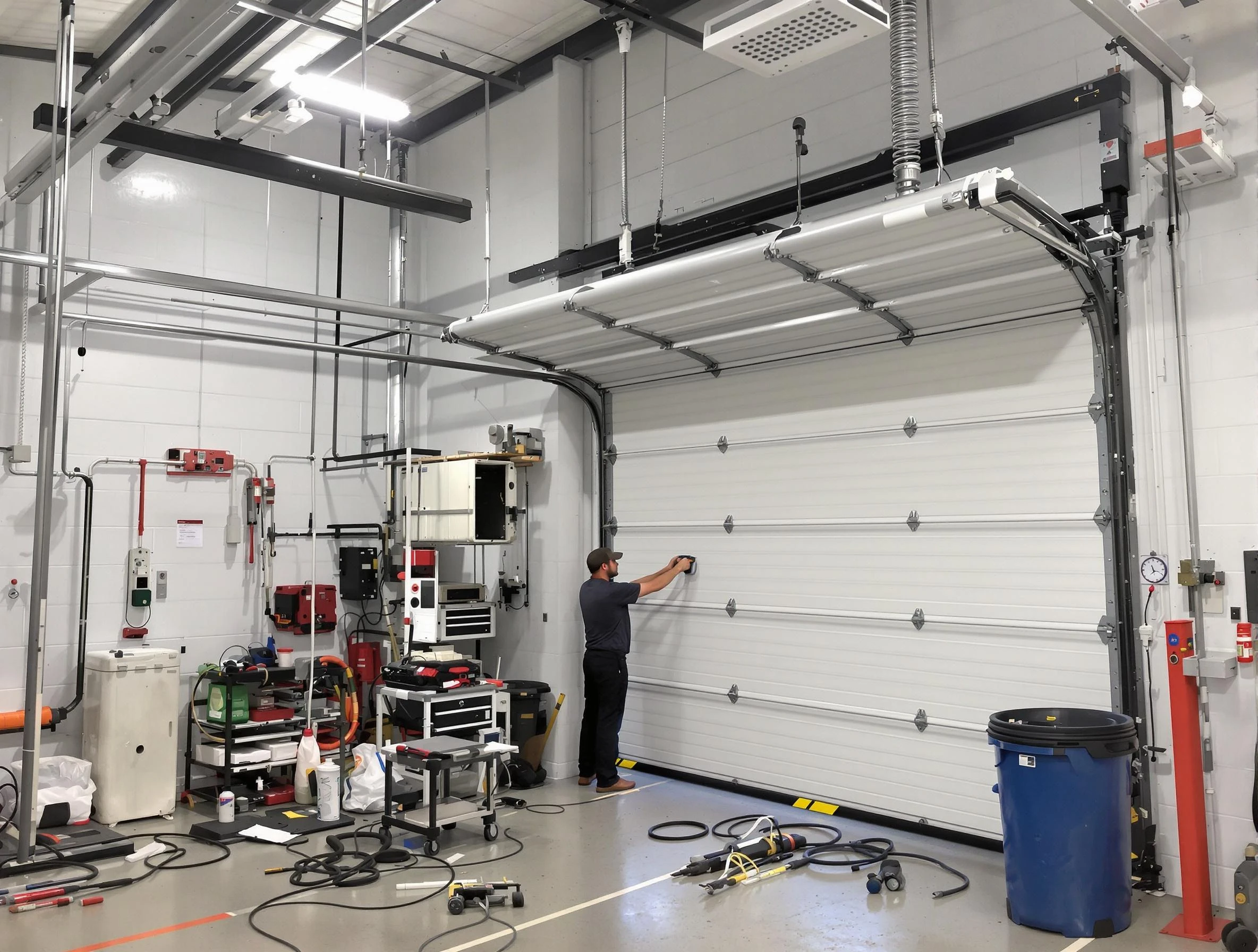 Thornton Garage Door Repair certified technician performing commercial door repair at a Thornton business facility